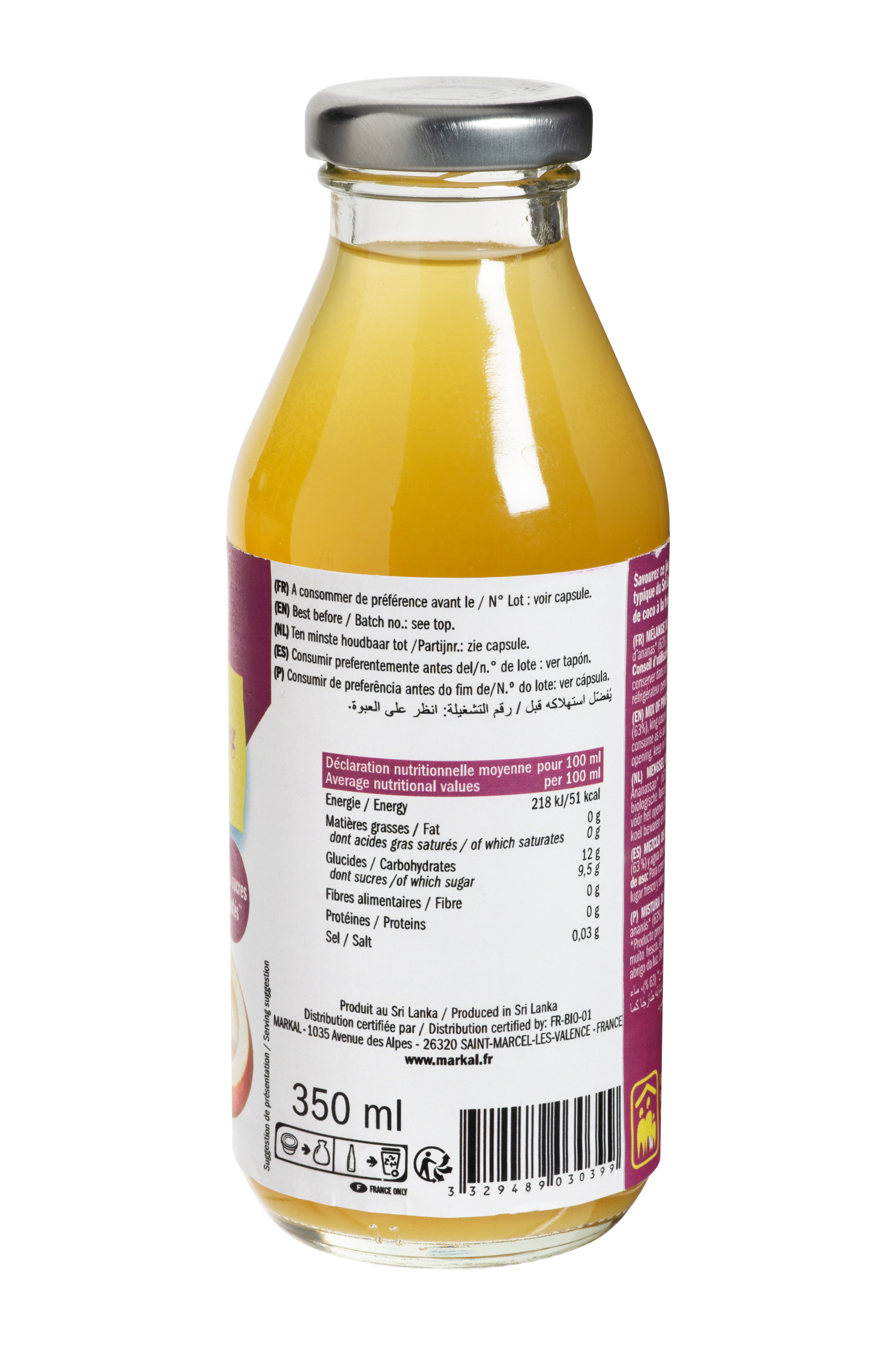 Pineapple juice and coconut water
