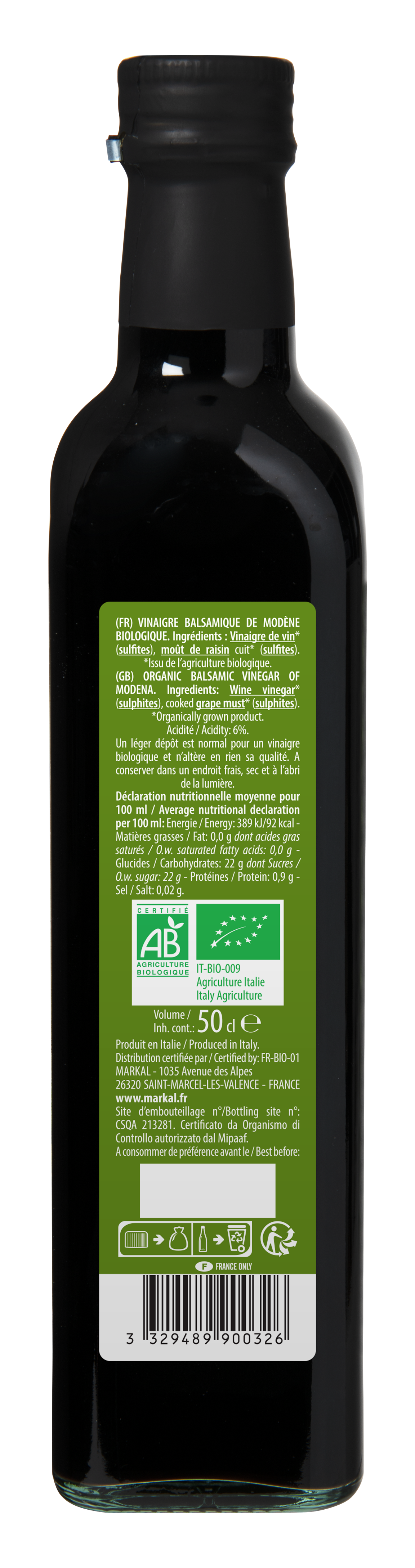 Vinaigre balsamique de Modène - Vieilli en fûts de Chêne