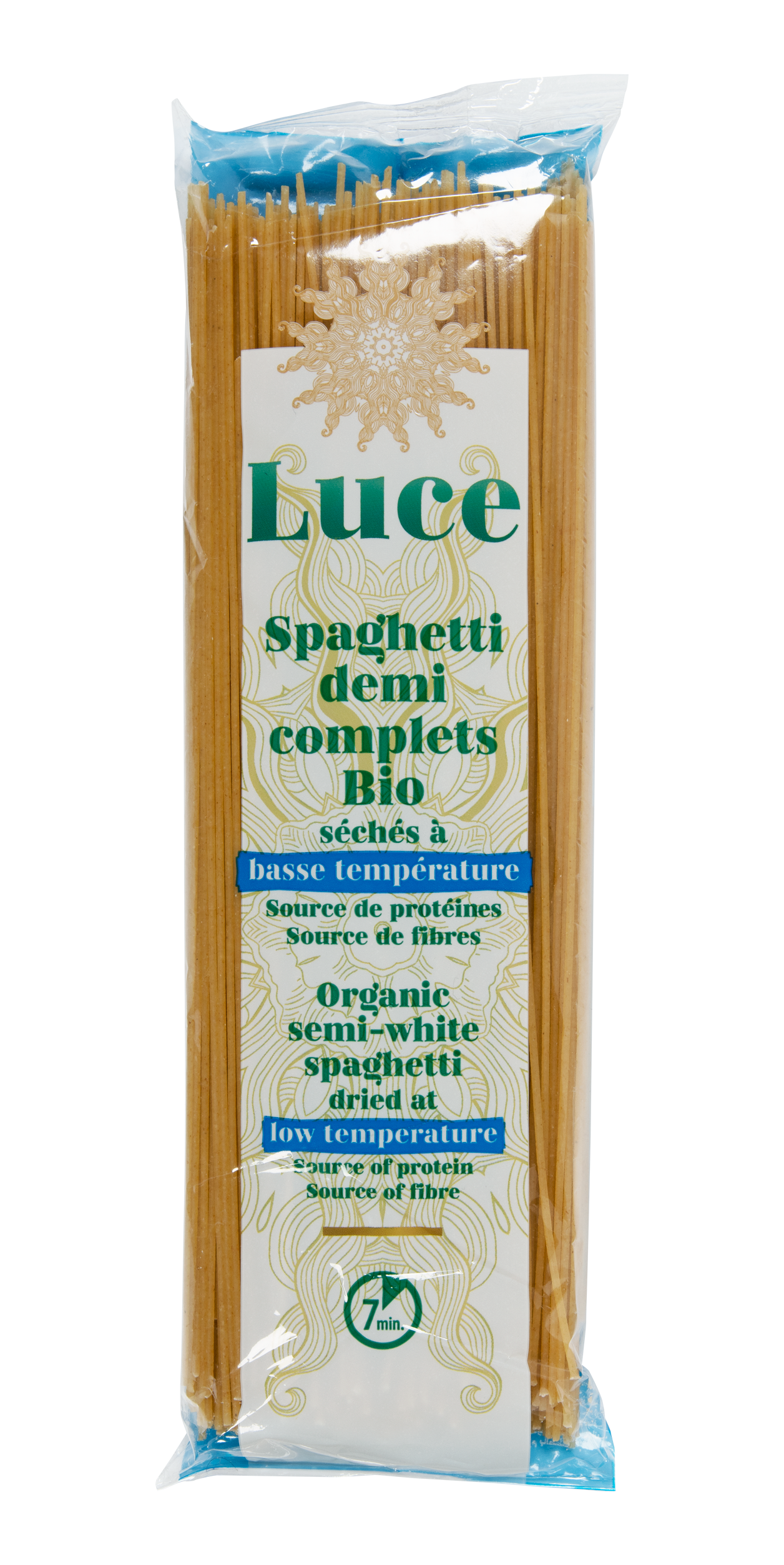 Semi-whole spaghetti dried at low temperature