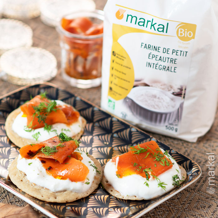 Saumon végane et Blinis à la farine de petit épeautre